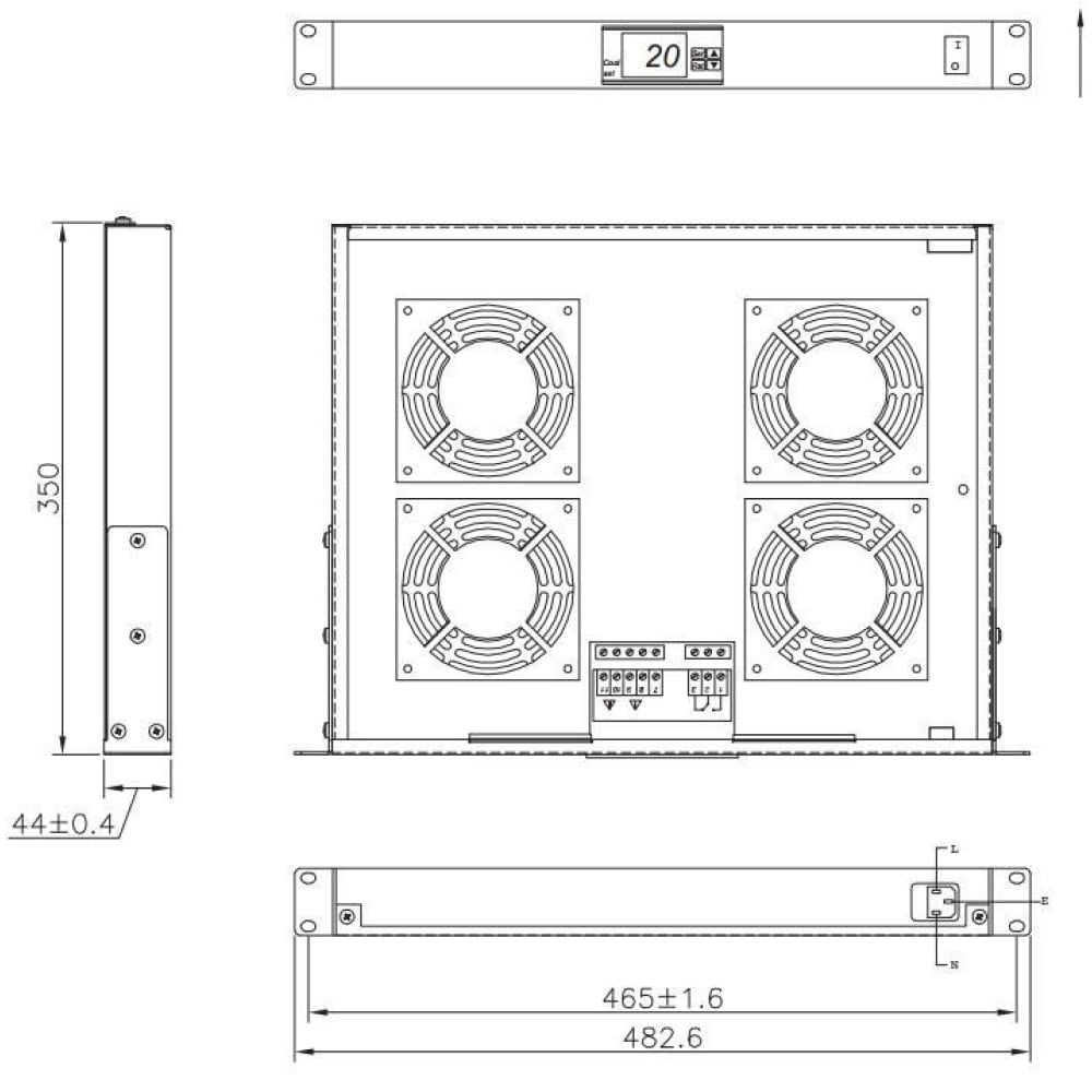 Techly I-CASE FAN-TC4B 1U 19" Rack 4-Fan Unit with LED Thermostat Black - view 3