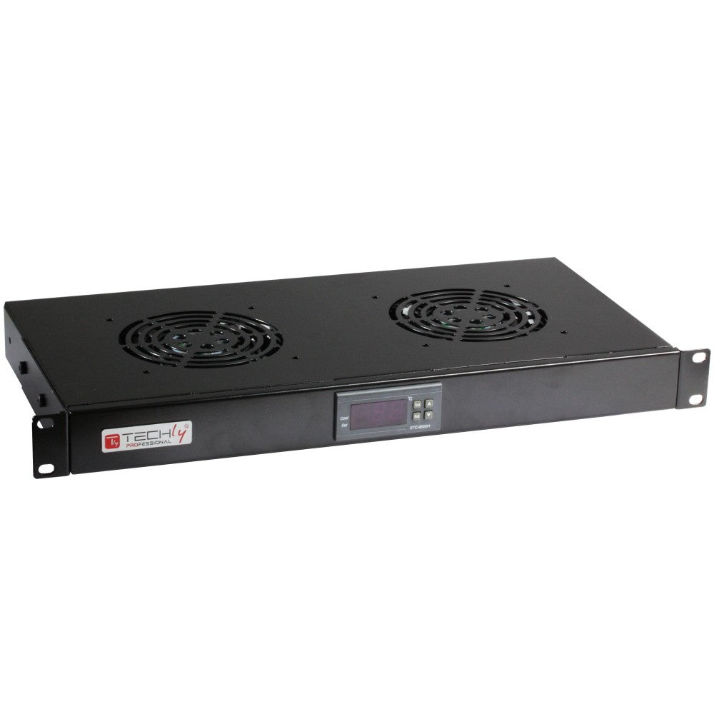 Techly I-CASE FAN-TC2B 1U 19" Rack 2-Fan Unit with LED Thermostat Black - view 4