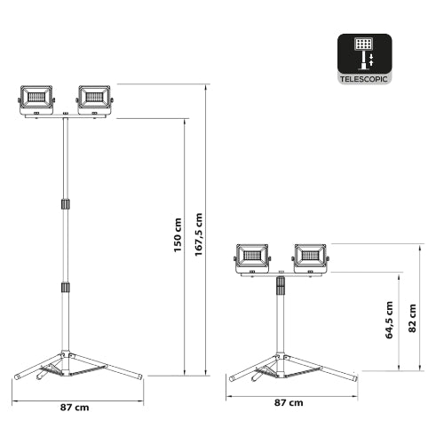 Rexer RX08052 LED Work Light with Tripod – 2×50W, 4000K, 2×5500lm, IP65