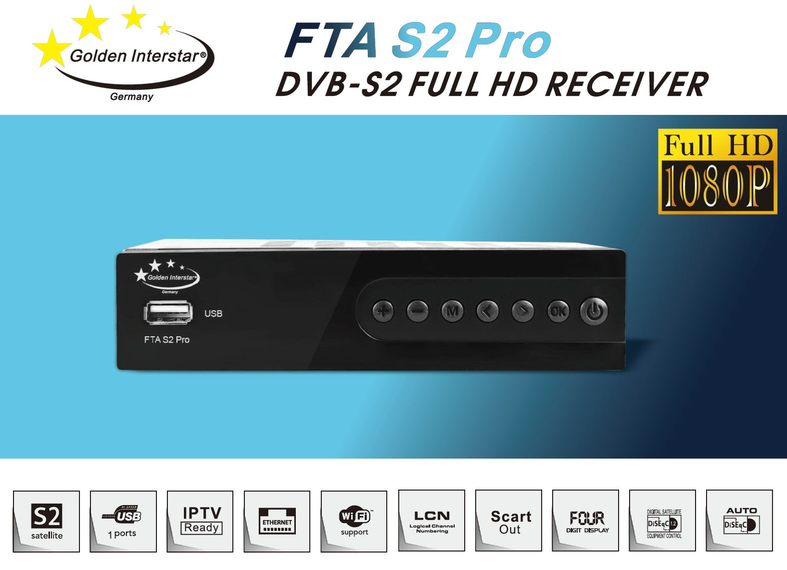 Golden Interstar HD FTA S2 PRO – DVB-S/S2 Receiver, Full HD 1080p, LAN, USB