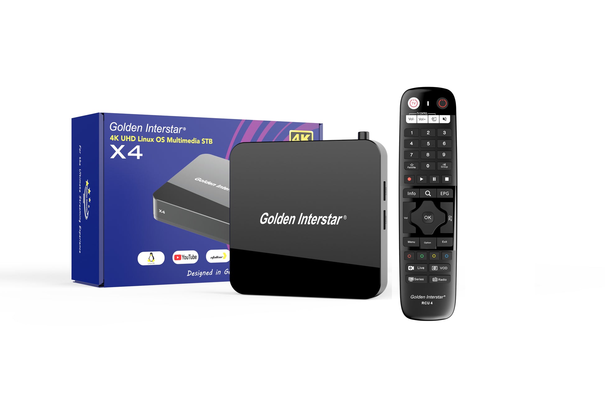 Golden Interstar X4 – 4K IPTV Box Linux, H.265, 1GB/8GB, Dual-Band Wi-Fi