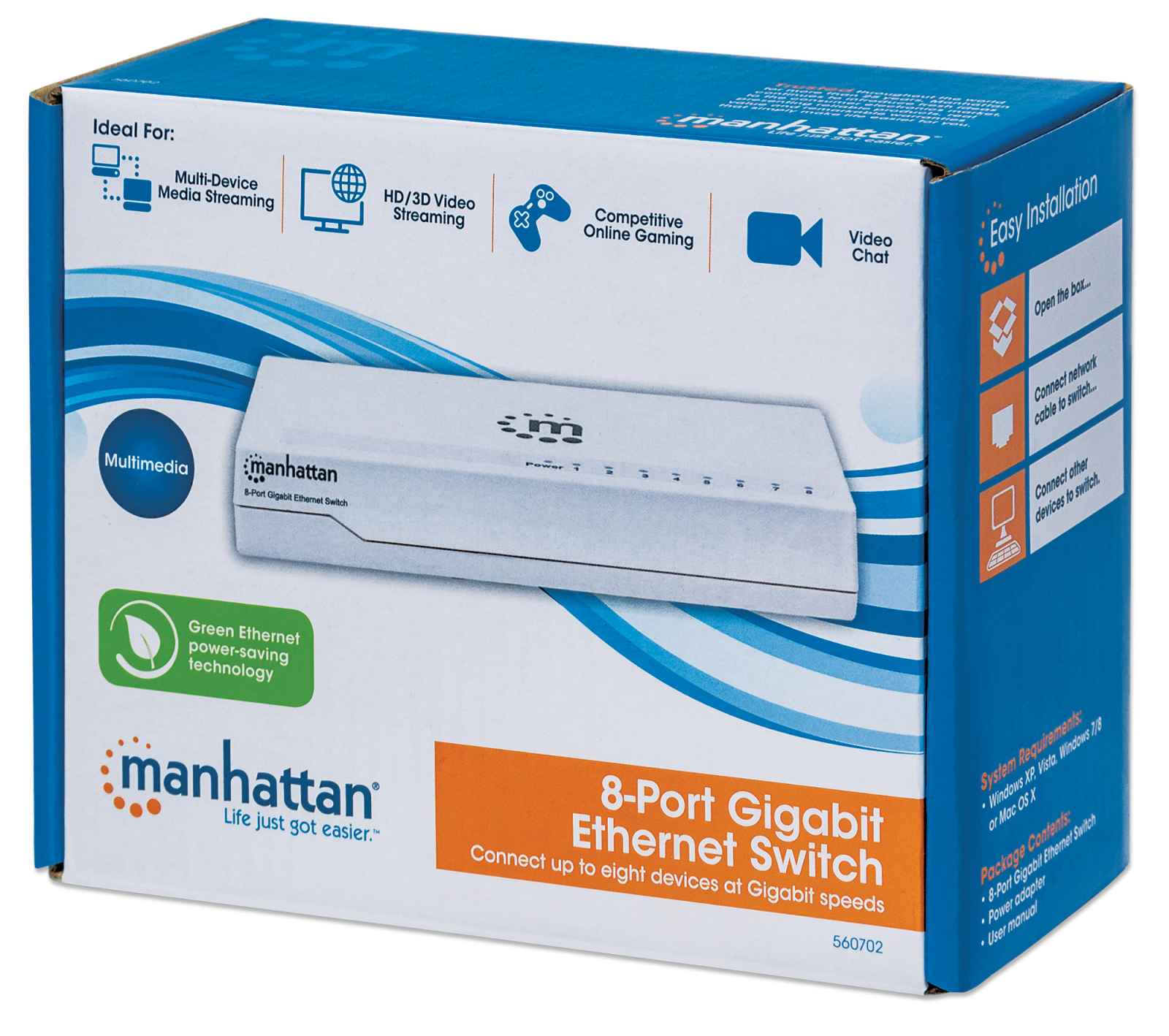 Manhattan I-SWHUB GB-080P Switch Gigabit 8 Θυρών – Fanless, Auto-MDI/MDIX & Green Ethernet