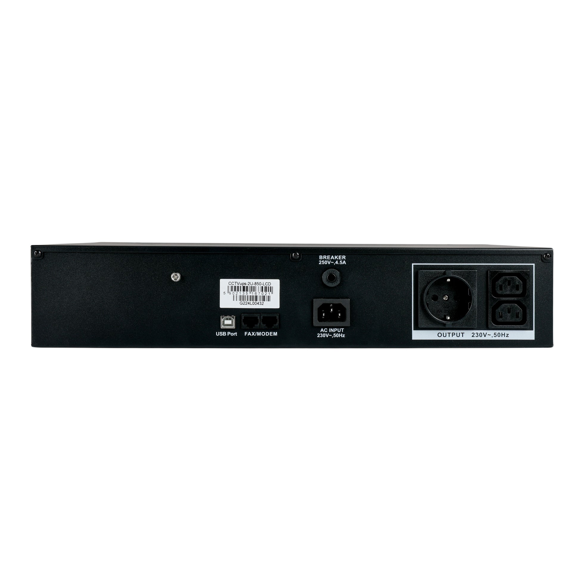 MPL CCTVups-2U-850-LCD Rack UPS – 850VA/510W, 2U 19", AGM 9Ah, Schuko+IEC, AVR