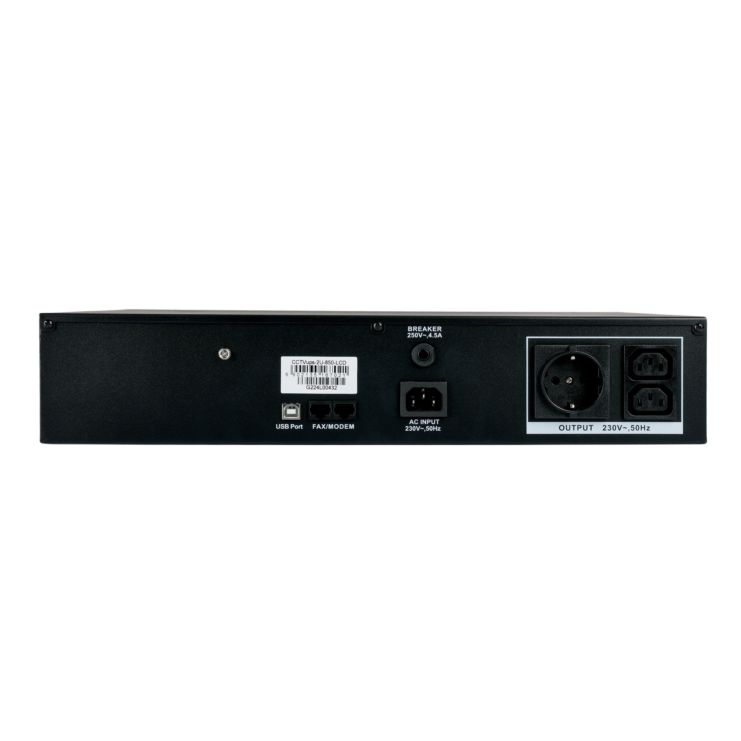 MPL CCTVups-2U-850-LCD Rack UPS – 850VA/510W, 2U 19", AGM 9Ah, Schuko+IEC, AVR