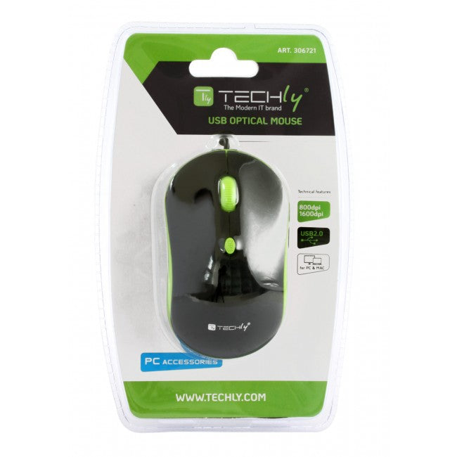 Techly IM 1600-WT-BG USB Optical Mouse Black/Green — image 2