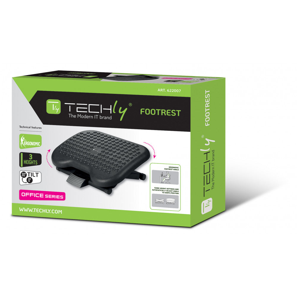Techly ICA-FR 31 Ergonomic Footrest – Adjustable Height 110/140/170mm, Non-Slip