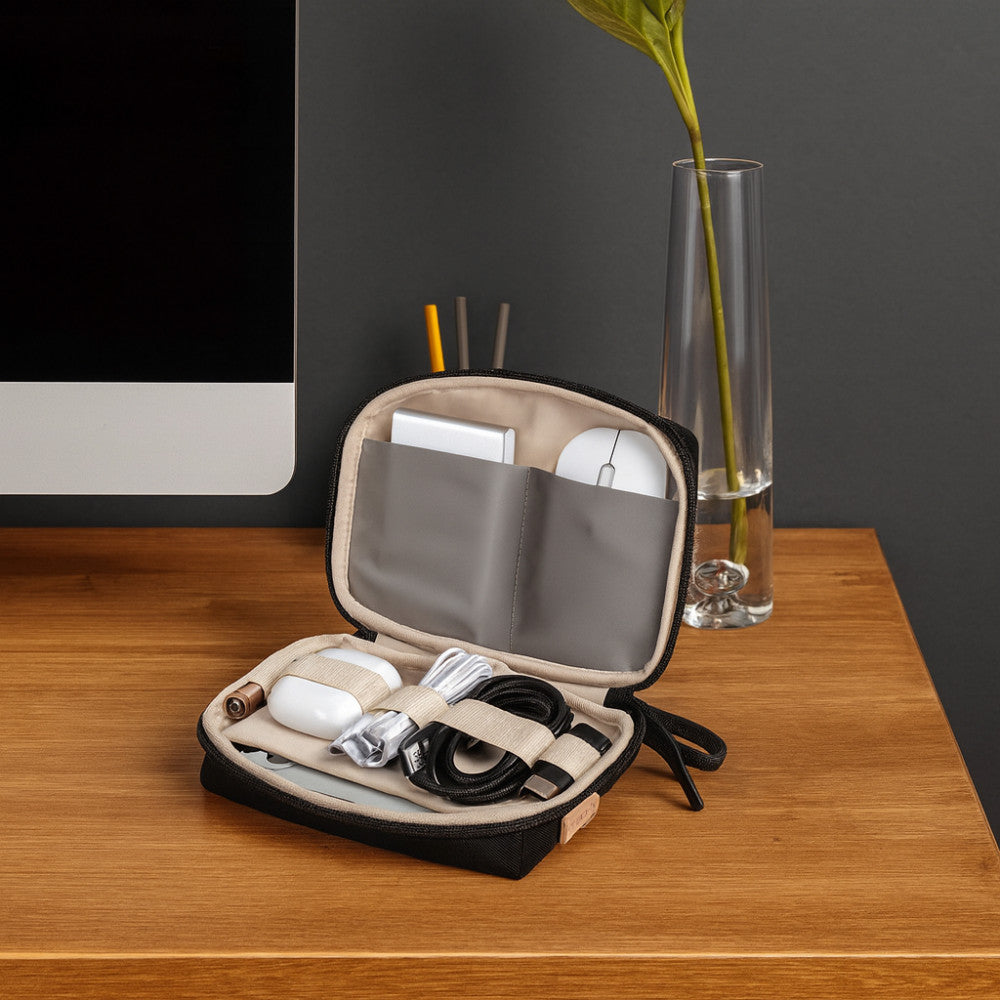 Techly ICA-NB PUNCH18BK Cable Organizer Bag – Polyester, 18.5×13cm & 180° Opening
