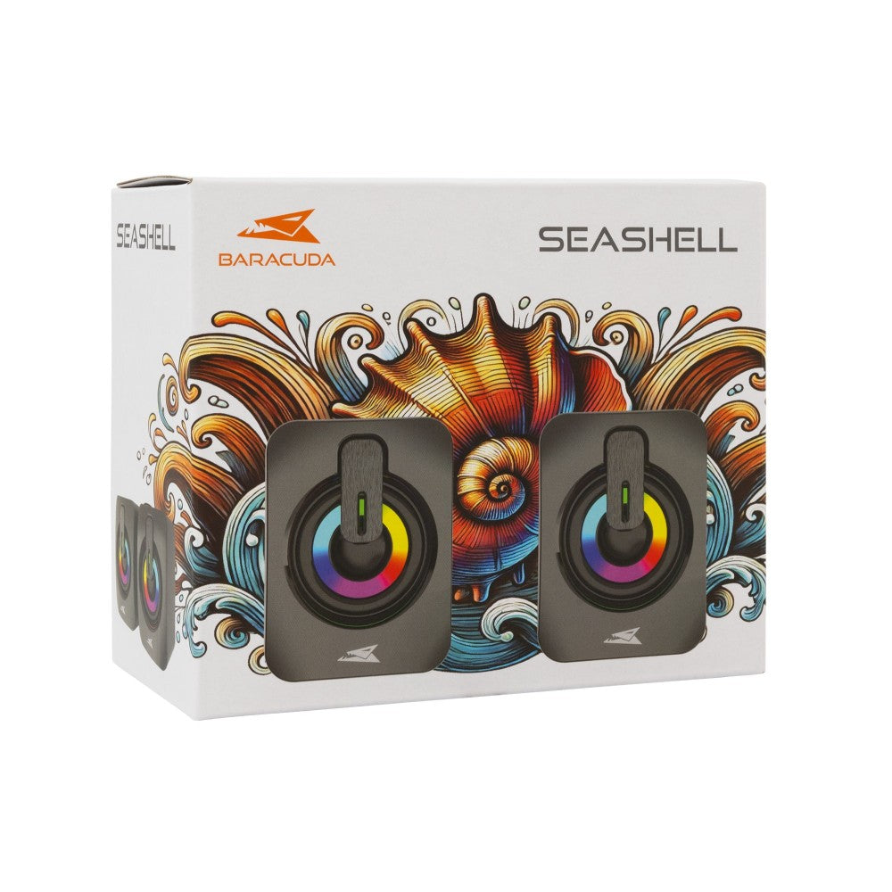ICSB-SEASHELLBK USB Desktop Speakers – 2×3W Stereo, LED & 3.5mm AUX