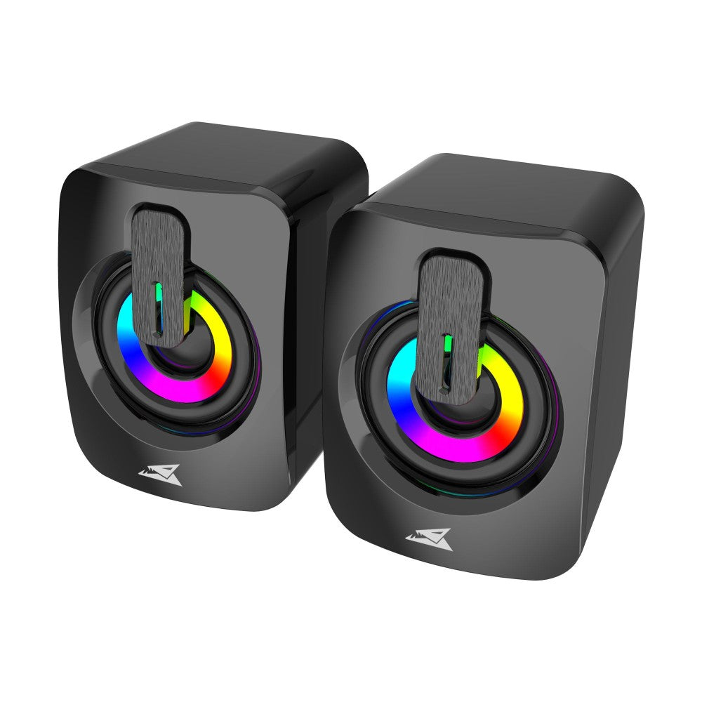 ICSB-SEASHELLBK USB Desktop Speakers – 2×3W Stereo, LED & 3.5mm AUX