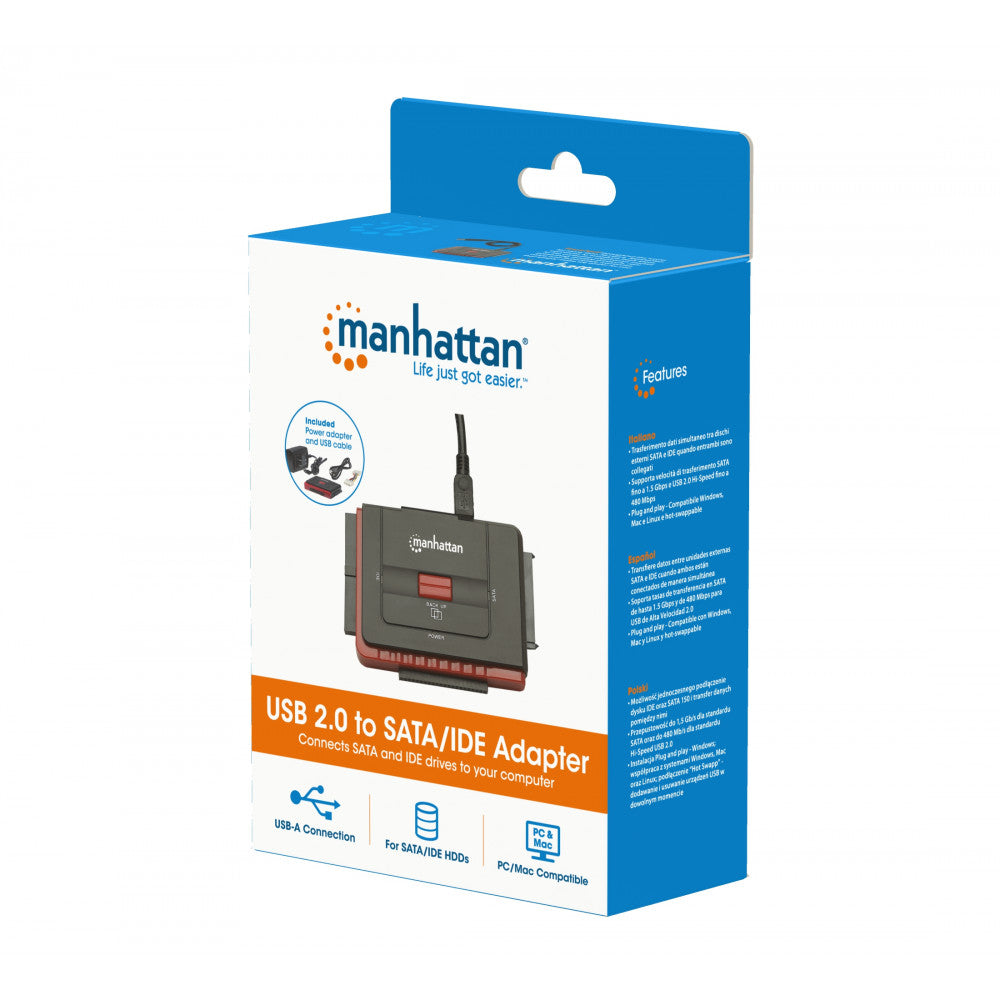Manhattan IUSB-ADAPT USB 2.0 to SATA & IDE Converter – 480Mbps, One-Touch Backup