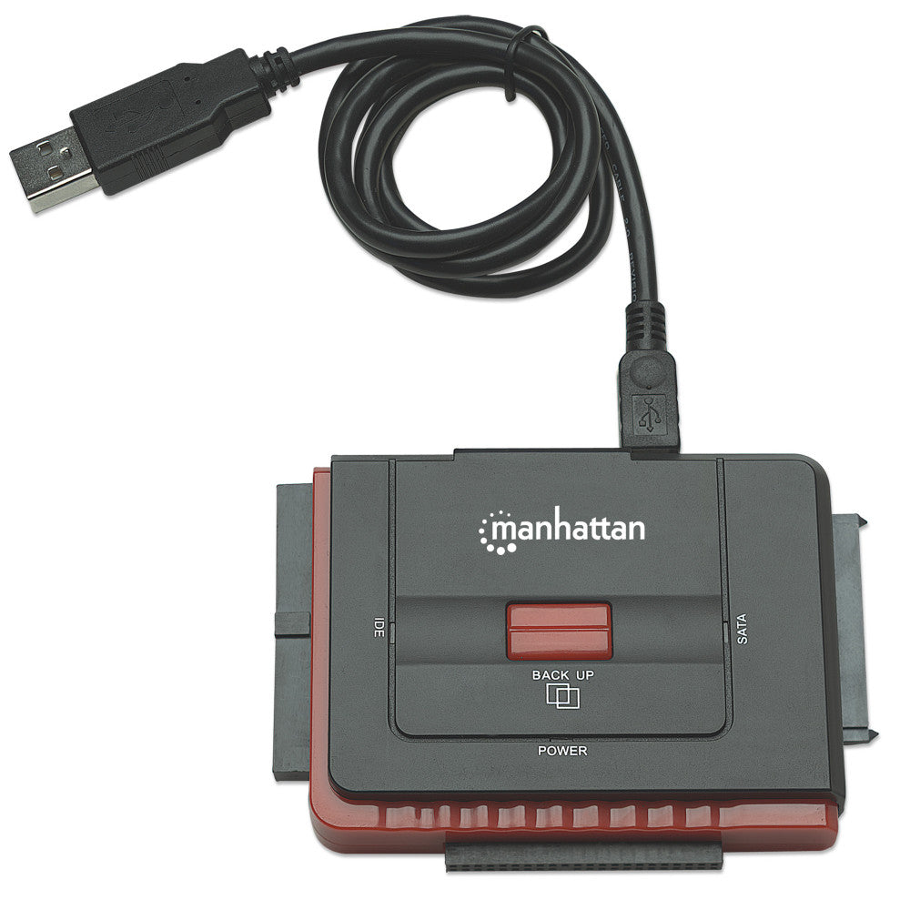 Manhattan IUSB-ADAPT USB 2.0 to SATA & IDE Converter – 480Mbps, One-Touch Backup