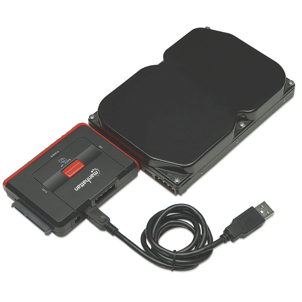Manhattan IUSB-ADAPT USB 2.0 to SATA & IDE Converter – 480Mbps, One-Touch Backup