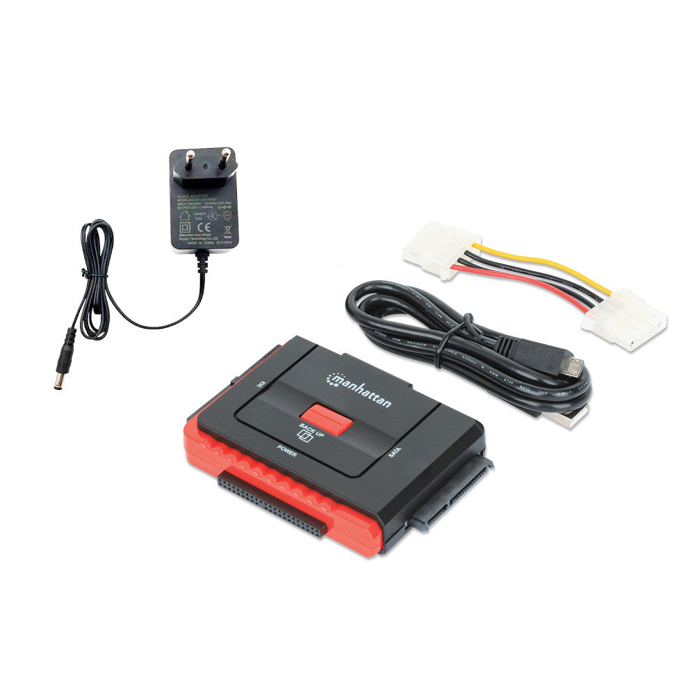 Manhattan IUSB-ADAPT USB 2.0 to SATA & IDE Converter – 480Mbps, One-Touch Backup