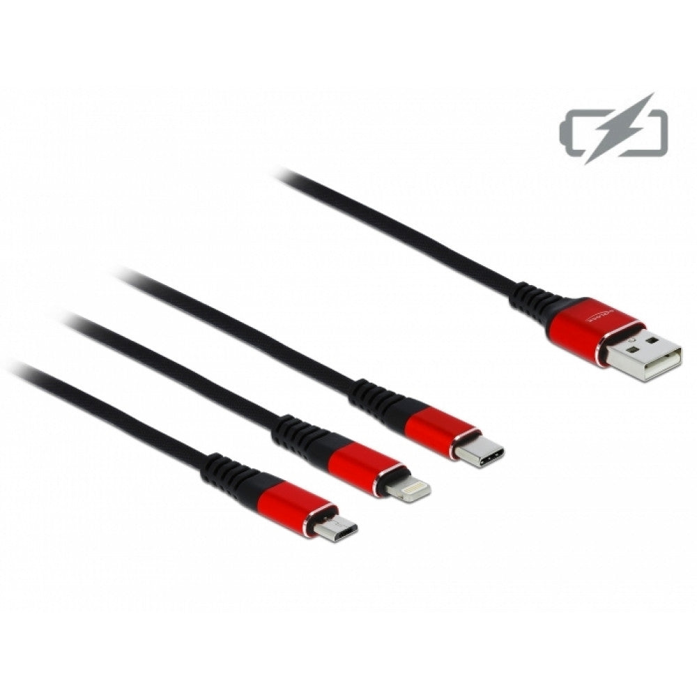Delock ICOC MUSB-31D - 3-in-1 Lightning to Micro USB USB-C Charging Cable 1m Red