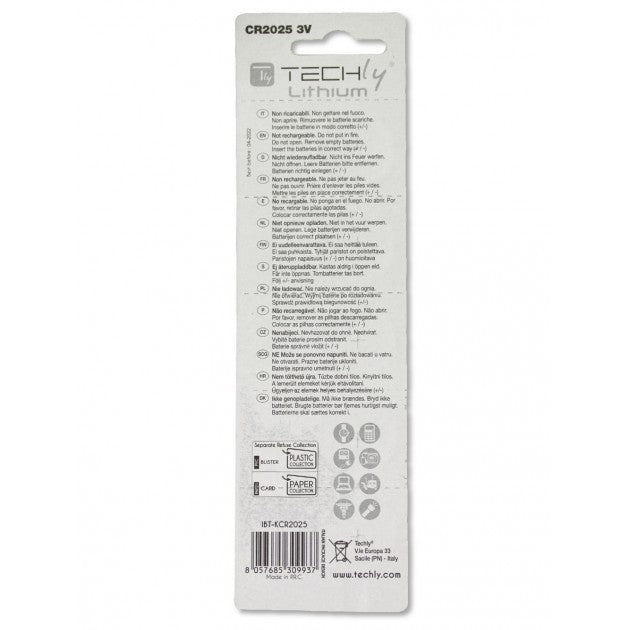 Techly IBT-KCR2025 Lithium CR2025 3V Coin Batteries 5-Pack - view 2
