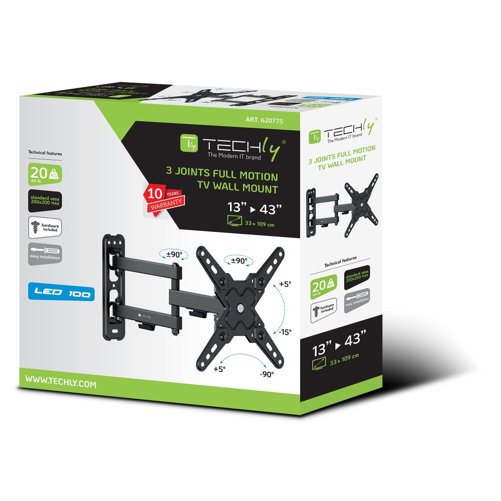Techly ICA-LCD 423 TV Wall Mount 13''–43'' – VESA 200×200, 20kg & Full-Motion