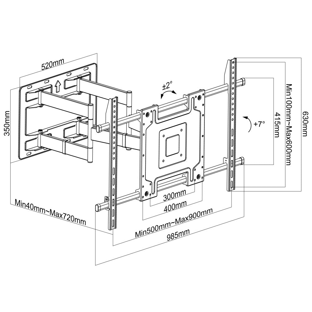 Techly ICA-PLB 192 Full-Motion TV Wall Mount 65''–110'' – 120kg, VESA 900×600 & 720mm Arm