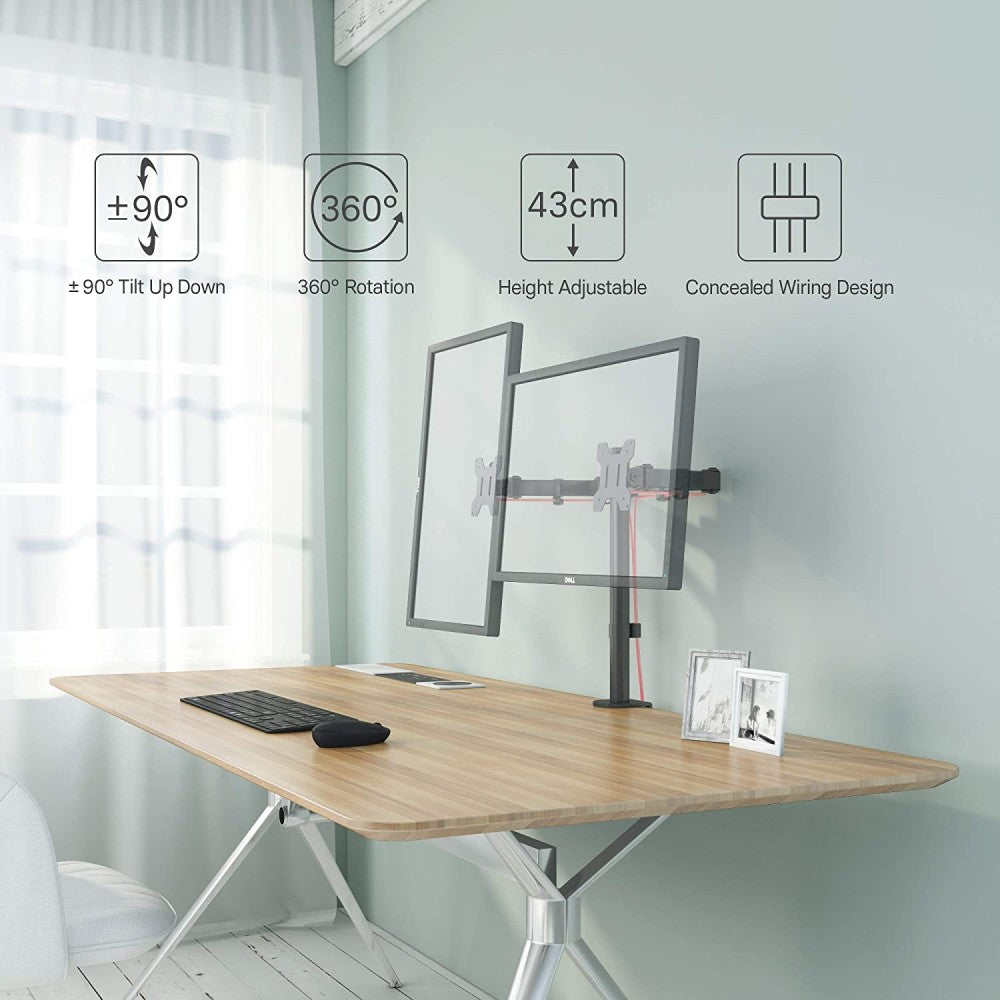 Techly ICA-LCD 582-D Dual Monitor Desk Stand 13''–32'' – 2×8kg, 360° & VESA 100×100