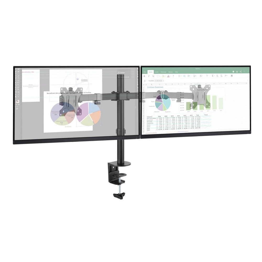Techly ICA-LCD 582-D Dual Monitor Desk Stand 13''–32'' – 2×8kg, 360° & VESA 100×100