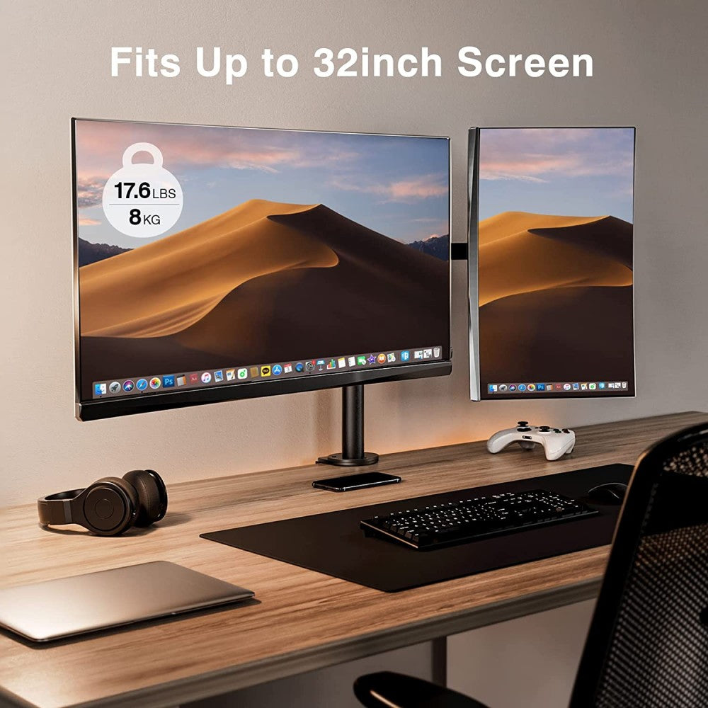 Techly ICA-LCD 582-D Dual Monitor Desk Stand 13''–32'' – 2×8kg, 360° & VESA 100×100