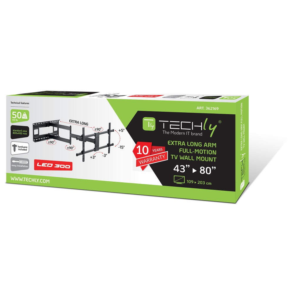 Techly ICA-PLB 490 TV Wall Mount 43''–80'' – 1015mm Arm, 50kg & VESA 800×400
