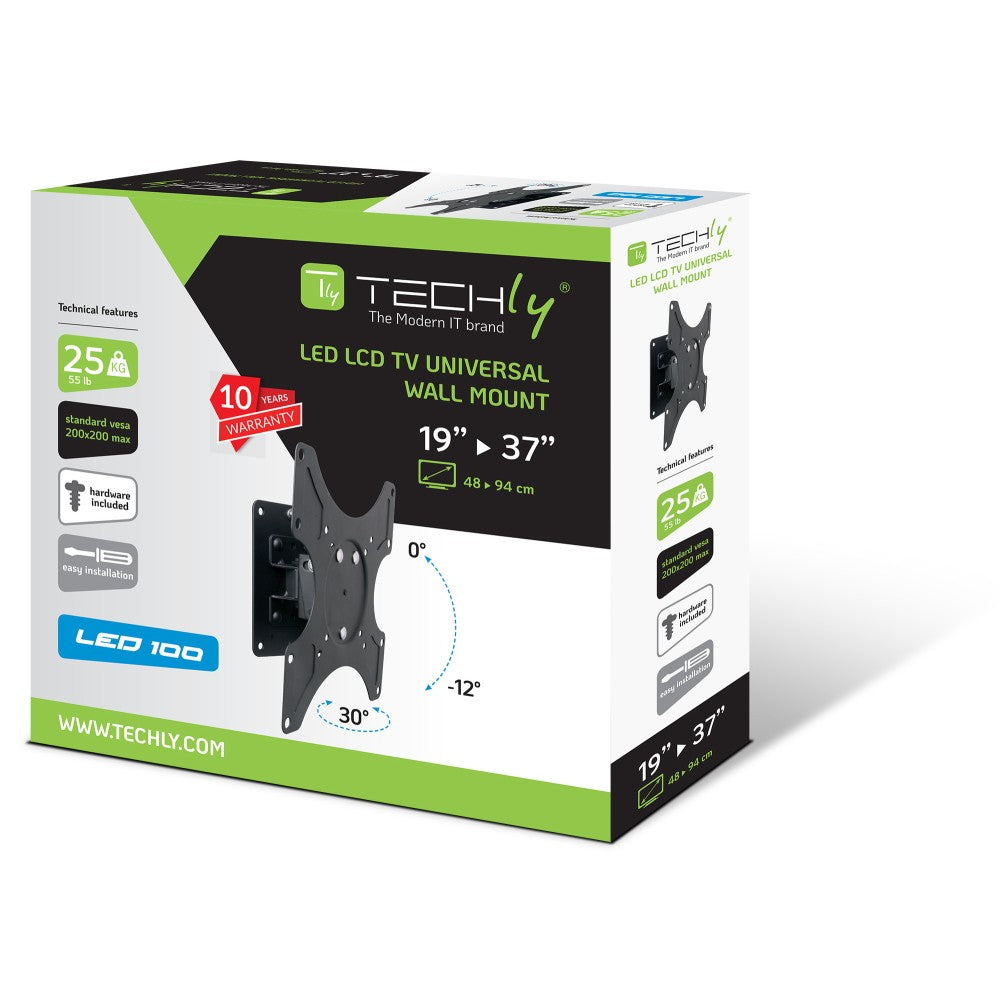 Techly ICA-LCD 2900B TV Wall Mount 19''–37'' – VESA 200×200, 25kg & Tilt –12°