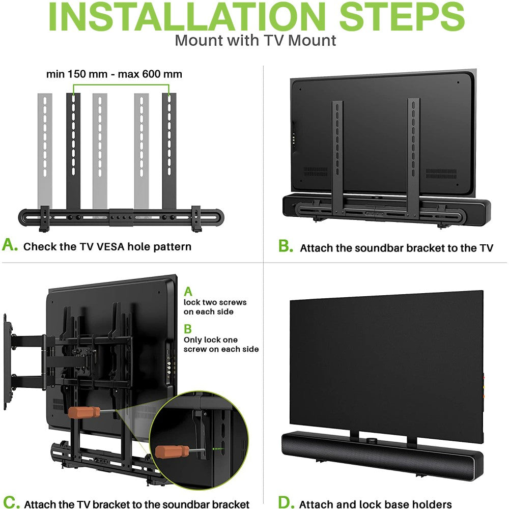 Techly ICA-SP-SB06 Universal Soundbar Mount – VESA 600x400, 8kg, 3 Options