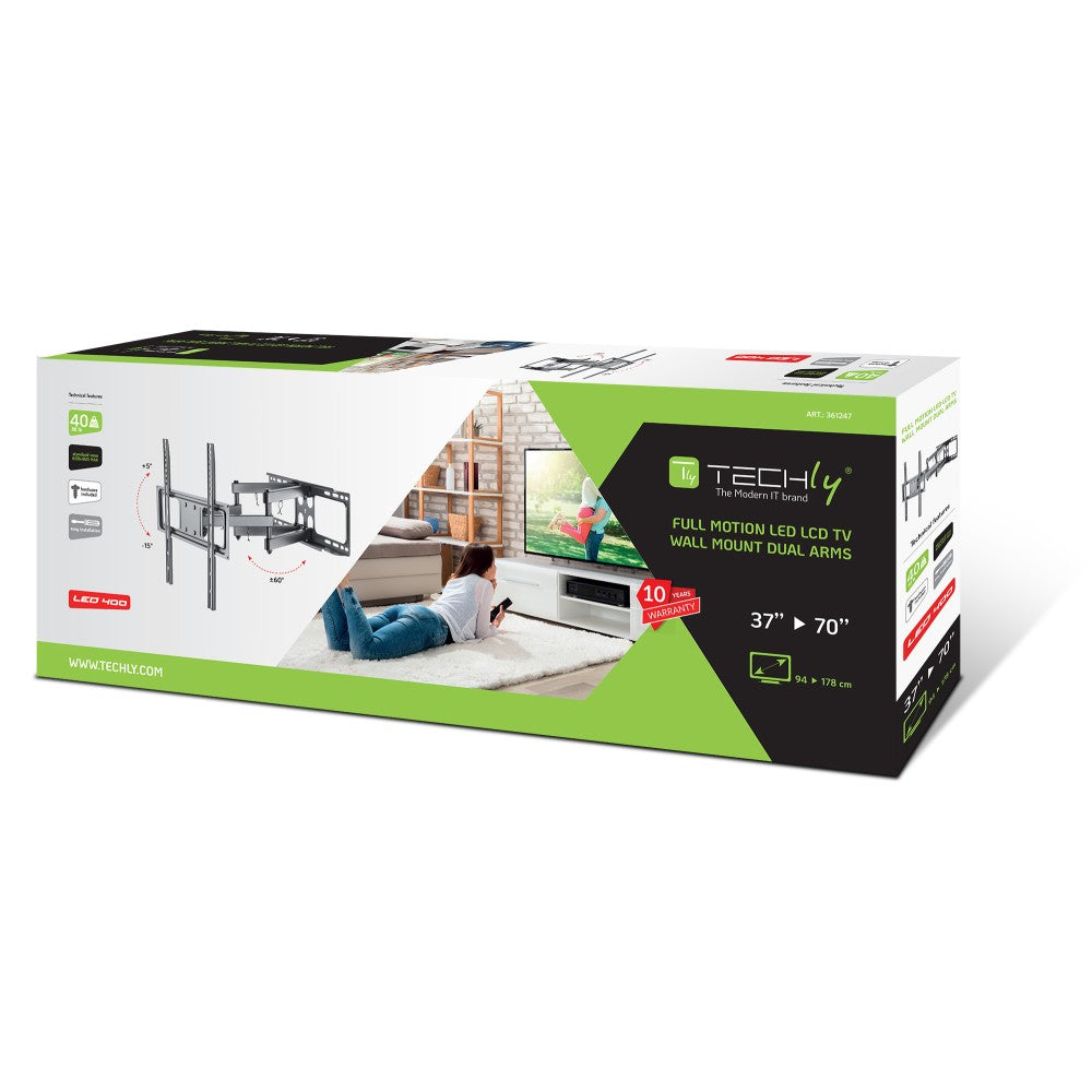 Techly ICA-PLB 344LTY Full-Motion TV Wall Mount 32''–70'' – 40kg, VESA 600×400 & Swivel