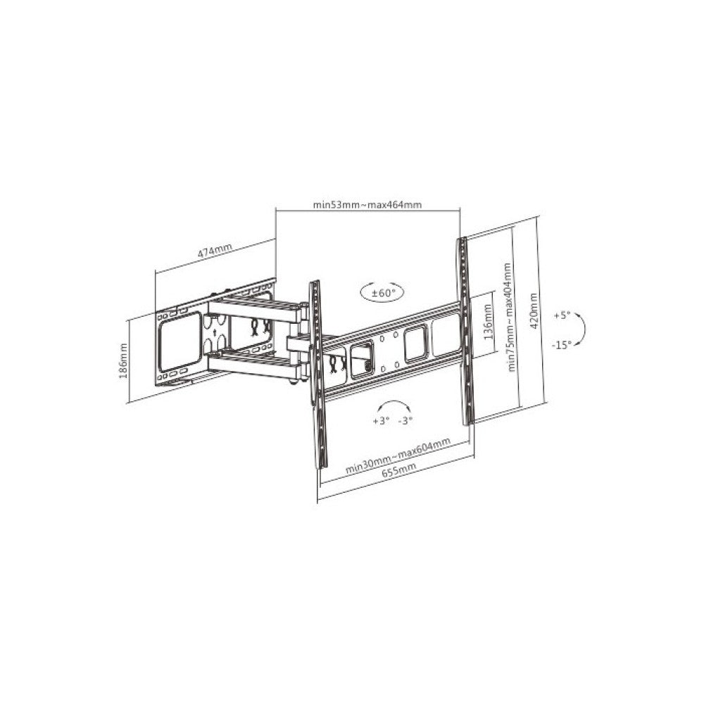 Techly ICA-PLB 344LTY Full-Motion TV Wall Mount 32''–70'' – 40kg, VESA 600×400 & Swivel