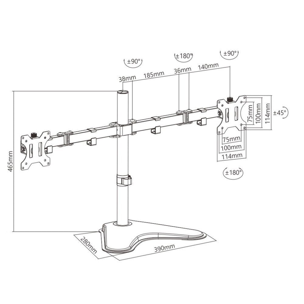 Techly ICA-LCD 2524 Dual Desktop Monitor Stand 13–32'' – 2×8kg, VESA 100×100 & Cable Mgmt