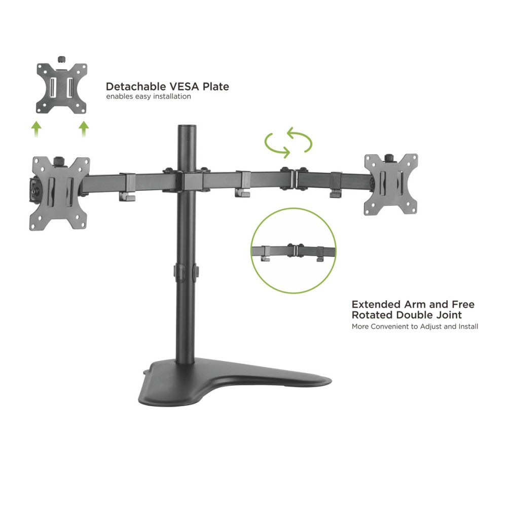 Techly ICA-LCD 2524 Dual Desktop Monitor Stand 13–32'' – 2×8kg, VESA 100×100 & Cable Mgmt