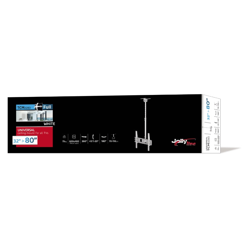 Jolly Line TCM-3280 Telescopic TV Ceiling Mount – 30-80", VESA 600×400, 75kg
