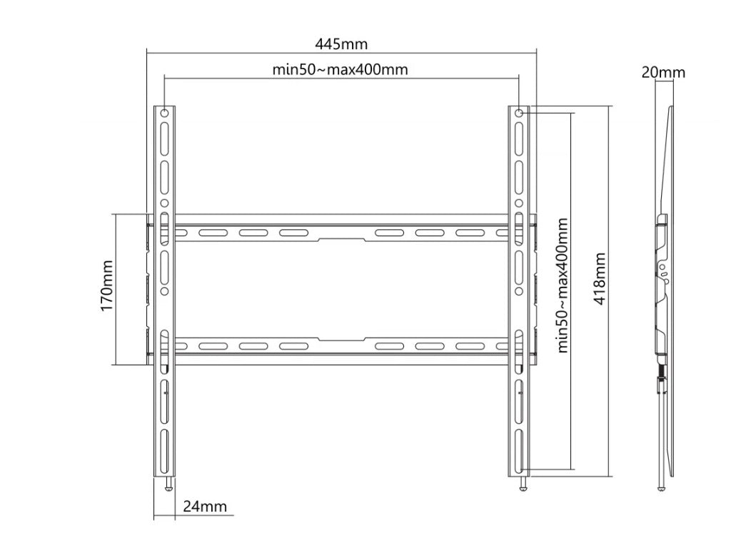 Manhattan ICA-PLB 133LM2 – Ultra-Slim TV Wall Mount 32''–70'', 45kg, VESA 400×400, Black
