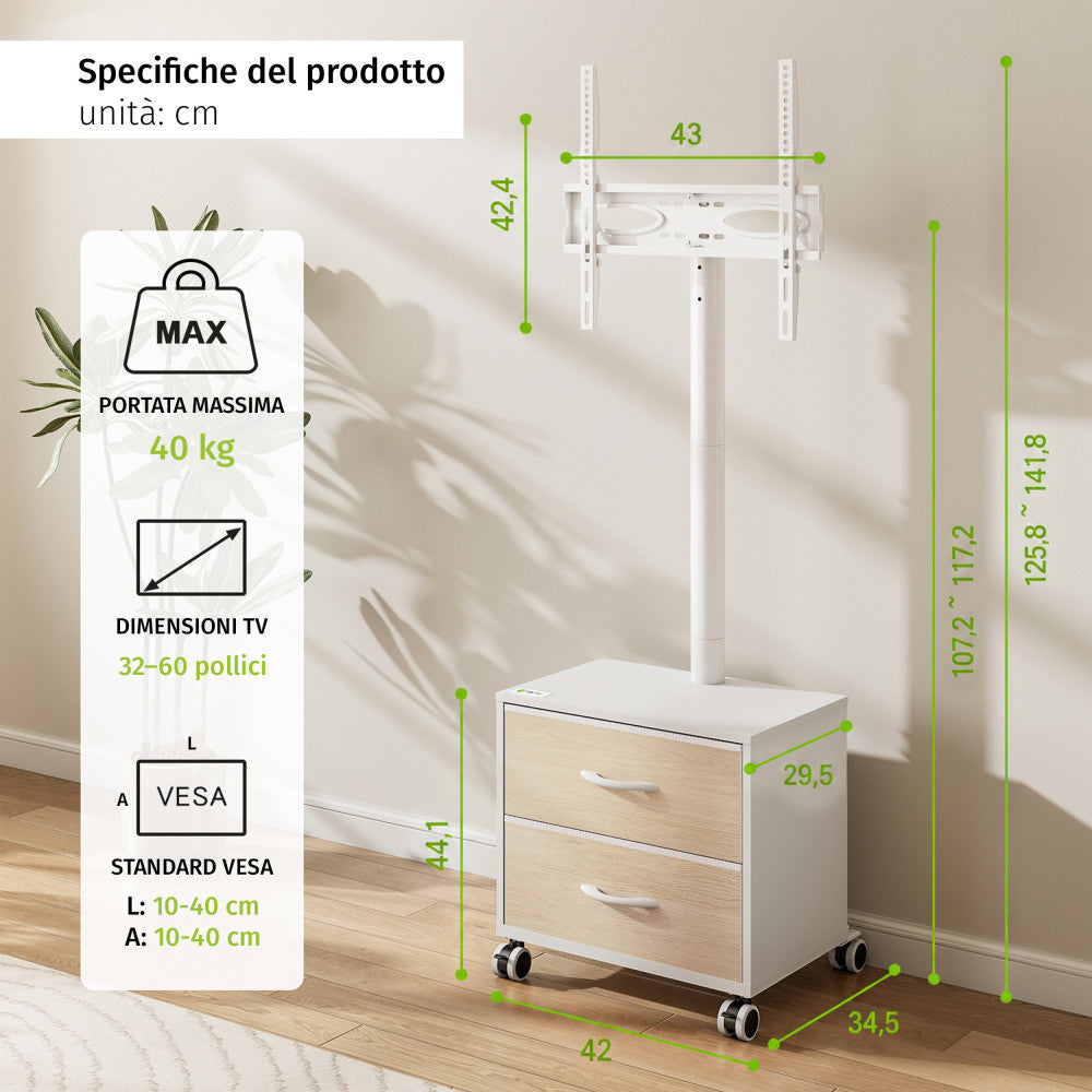 Techly ICA-TR702W Mobile TV Floor Stand 32-60" — Techly