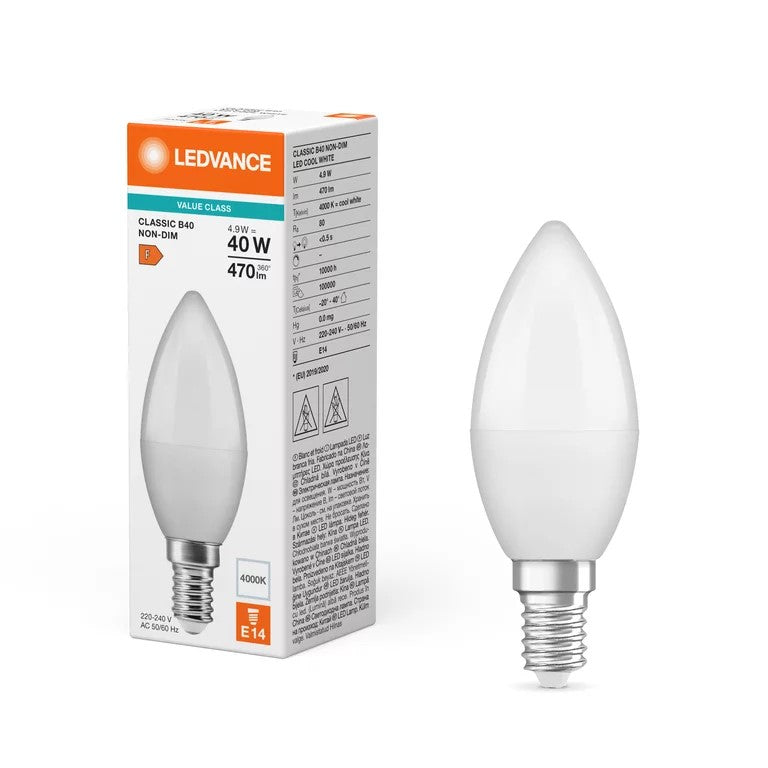 LEDVANCE OSRAM LED Classic B 40 4.9W E14 4000K – Frosted, 470lm & 40W Equivalent