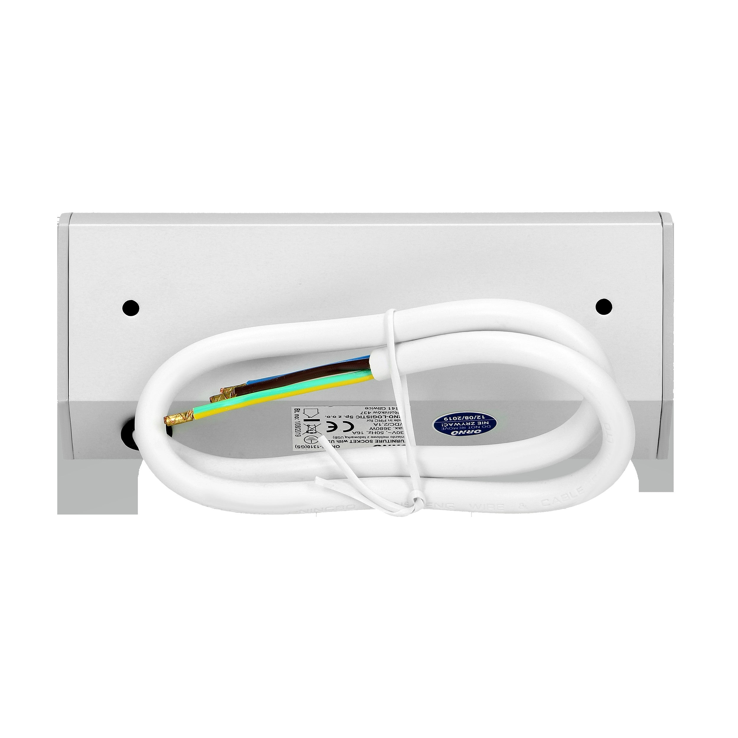 Πρίζα Κάτω Ντουλαπιού Orno OR-AE-1310 Σούκο – 2× USB 2.1 A, 3680 W & Καλώδιο 0.5 m Ασημί