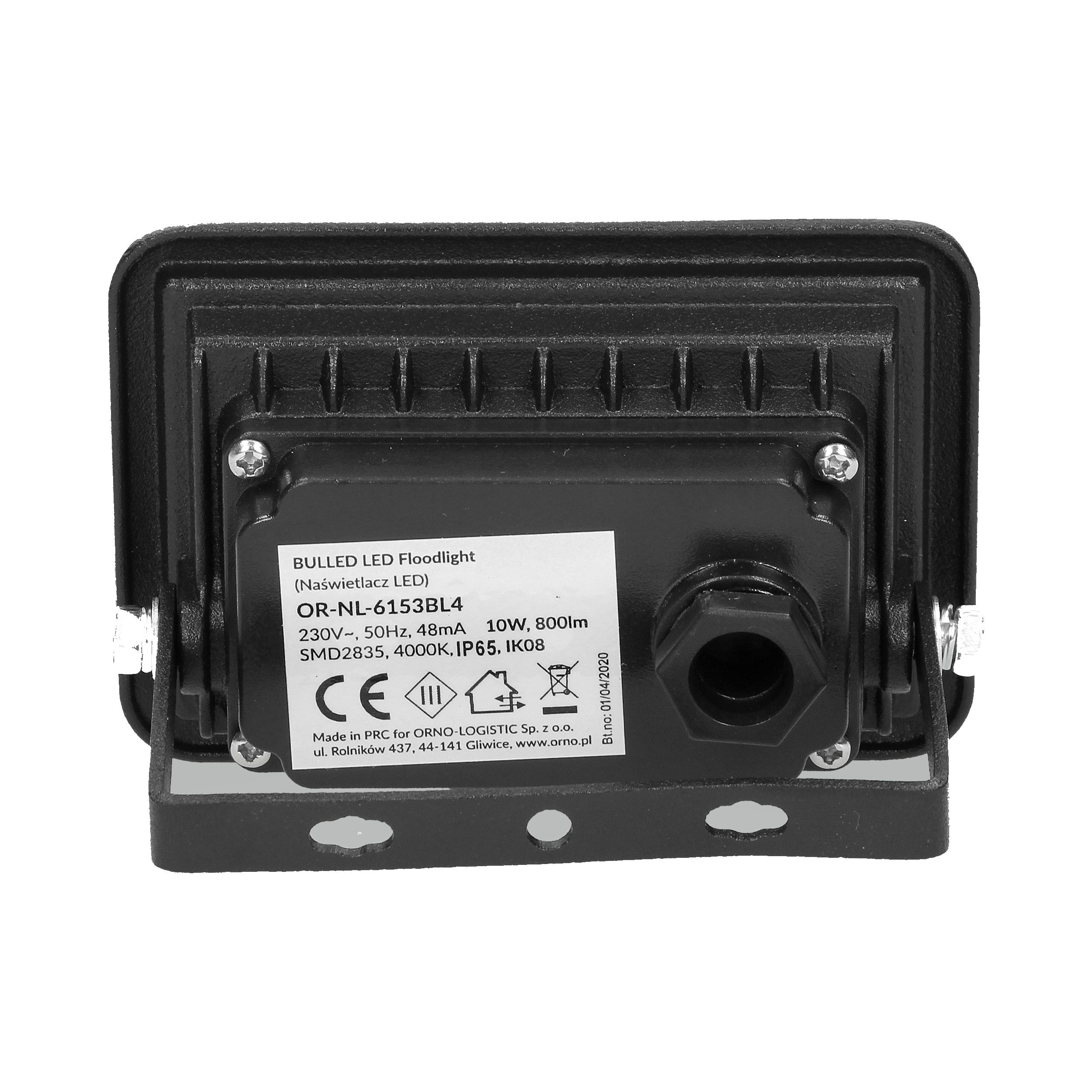 Προβολέας LED Orno 10 W 4000 K Μαύρος – LED SMD, IP65 & CRI >80