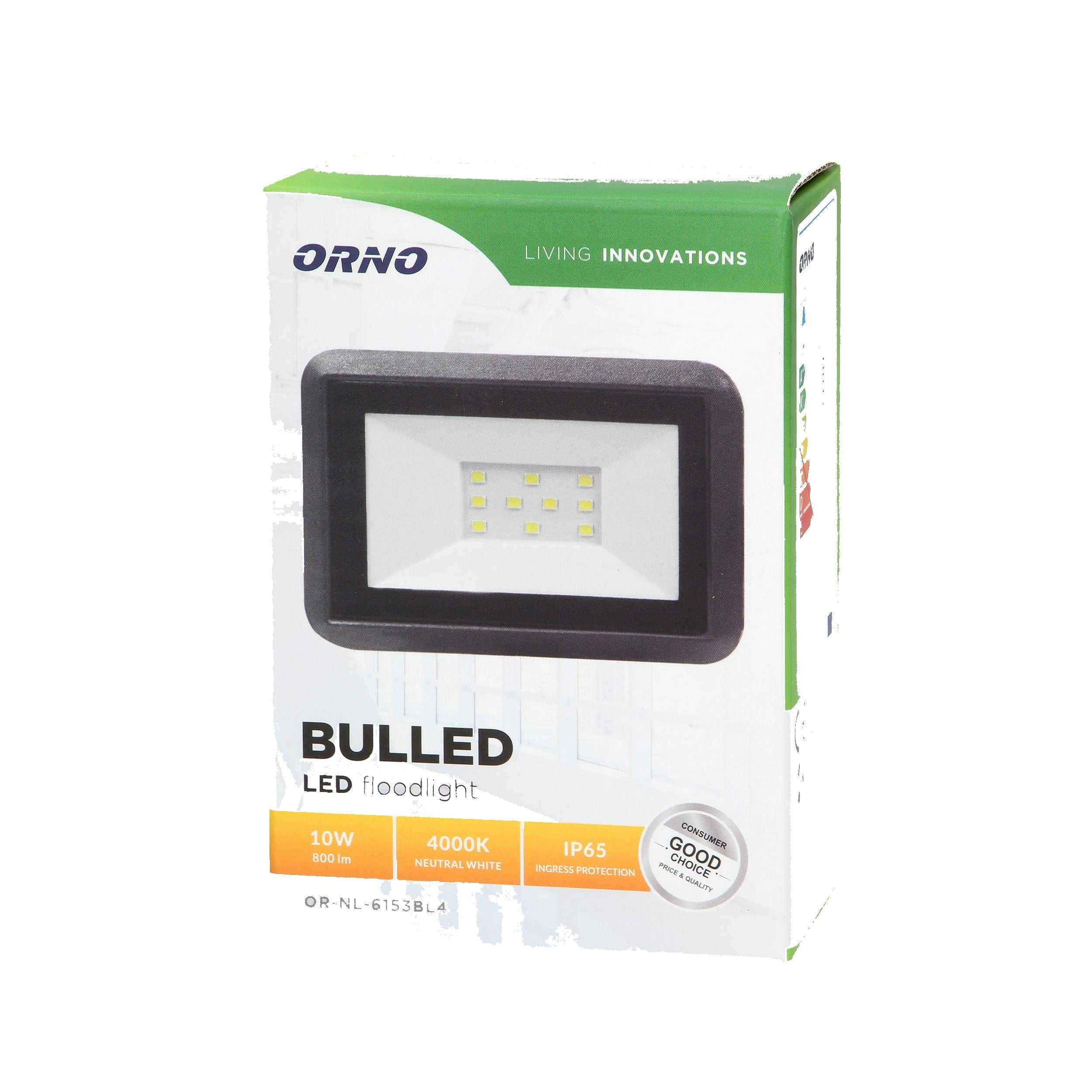 Προβολέας LED Orno 10 W 4000 K Μαύρος – LED SMD, IP65 & CRI >80