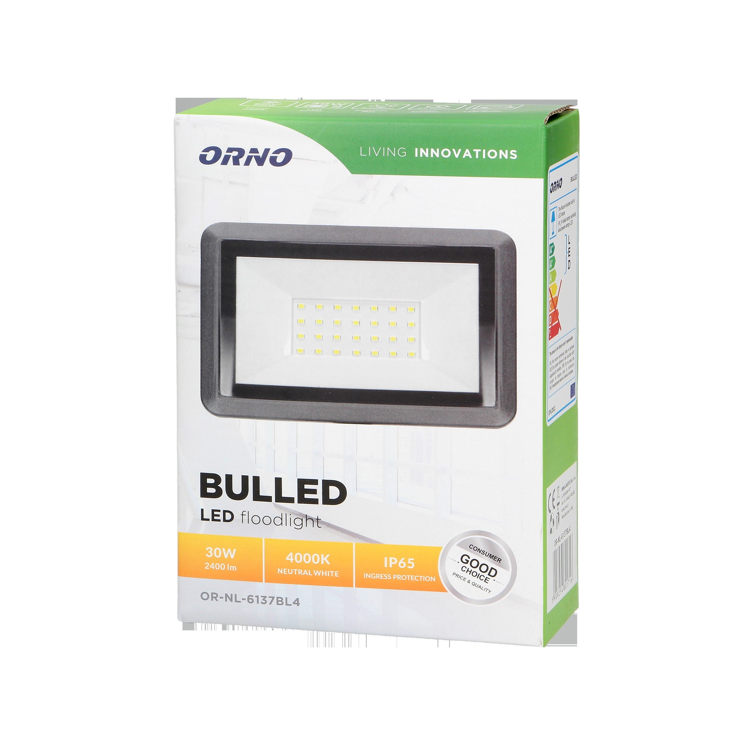 Προβολέας LED Orno 30 W 4000 K Μαύρος – LED SMD, IP65 & CRI >80