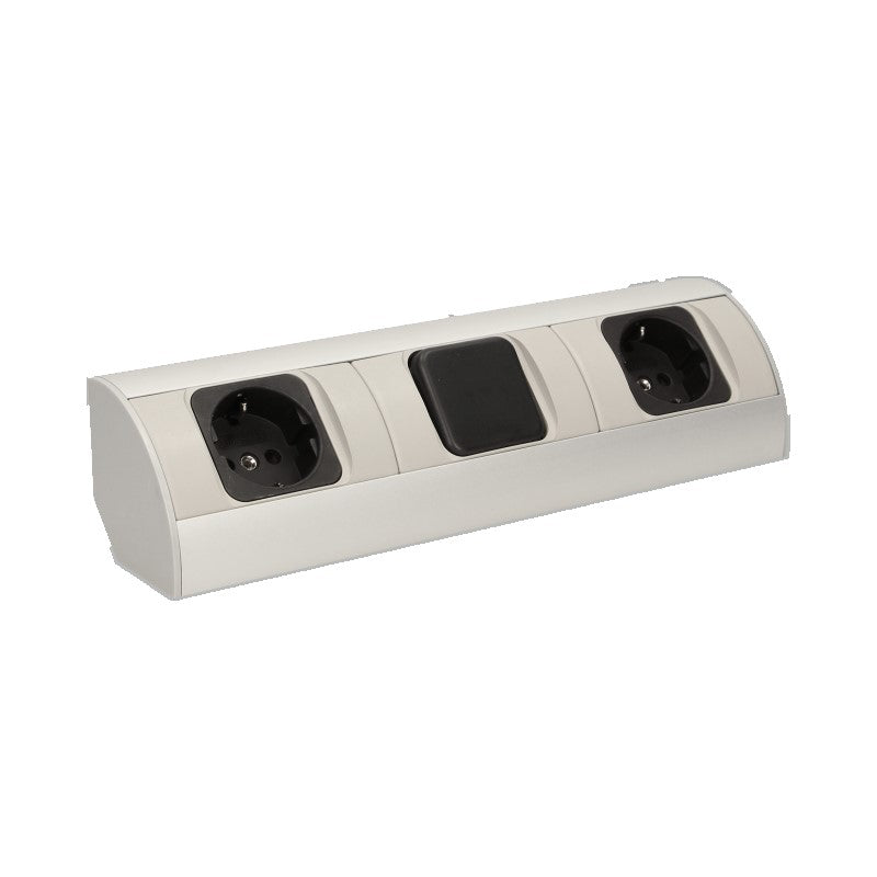 Orno OR-AE-1304(GS) Under-Cabinet Power Strip – 2× Schuko 16 A & On/Off Switch
