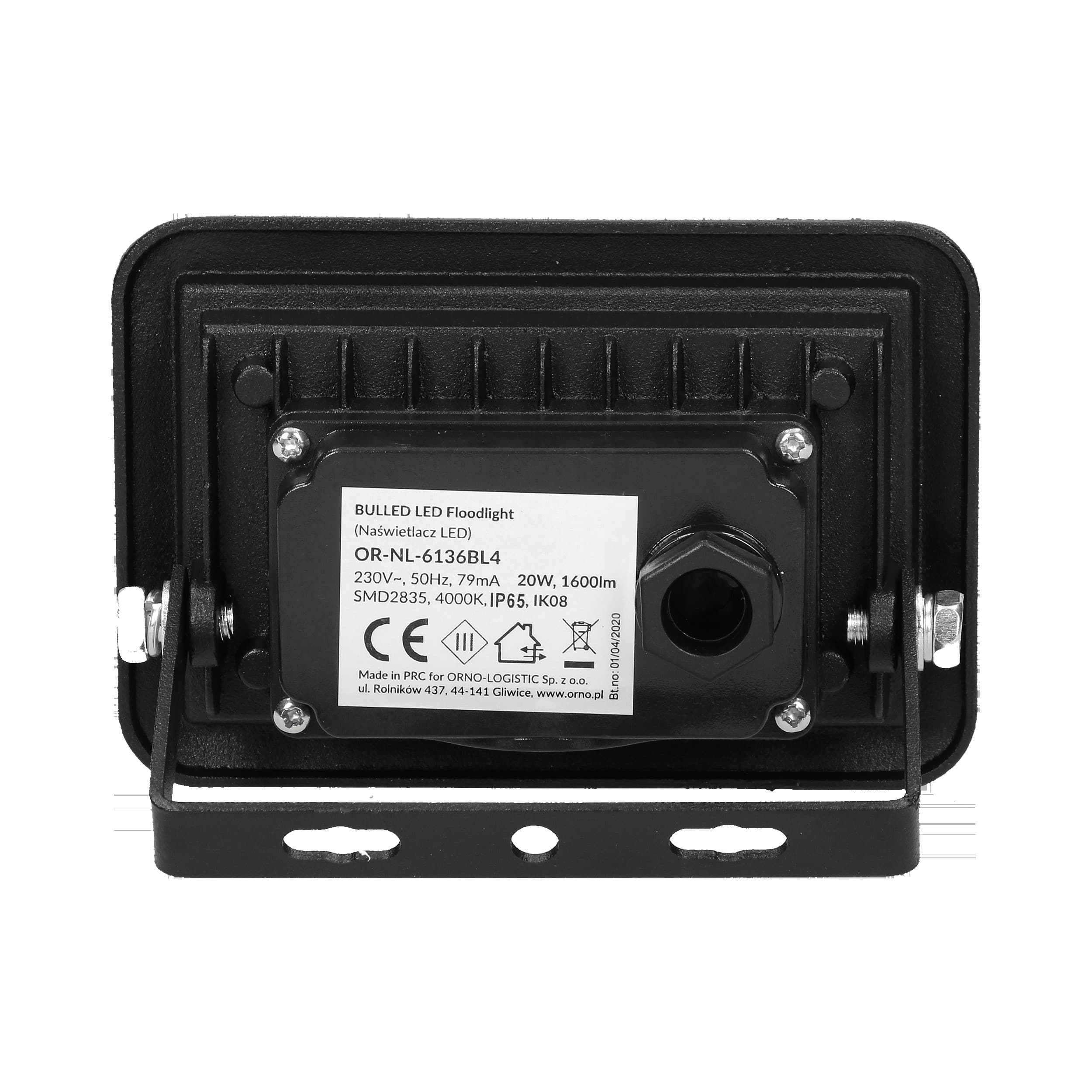 Προβολέας LED Orno 20 W SMD 4000K – 1600 lm Ουδέτερο Λευκό, IP65 & Μαύρο Αλουμίνιο