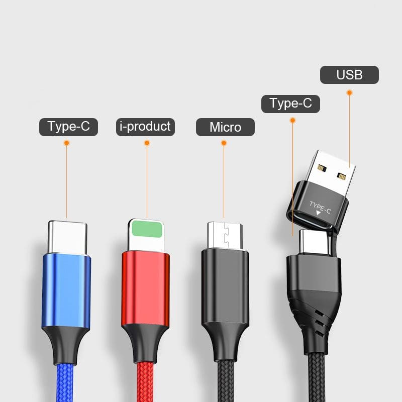 RP USB 6-in-1 Cable 1.5m – USB-A & USB-C to Micro/Type-C/Lightning & Nylon Braid