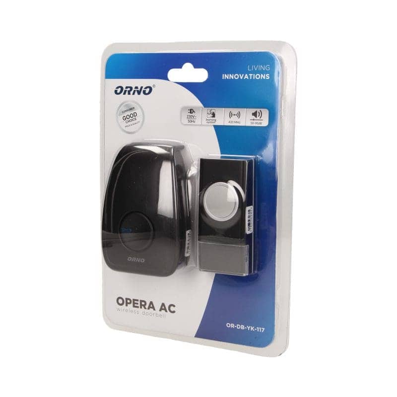 REDLED RP-Orno Opera AC ασύρματο κουδούνι πρίζας με μπουτόν IP44 σε μαύρο — Doorbells & Chimes