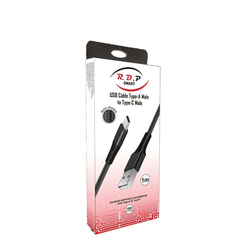 REDLED καλώδιο φόρτισης USB-A σε USB-C με πλέξη νάιλον 1 m σε μαύρο — Cables & Connectors
