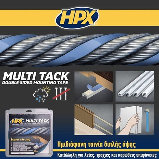 HPX Multi Tack Ταινία Διπλής Όψης 12mm x 5m – Καουτσούκ, Ημιδιάφανη & 55N