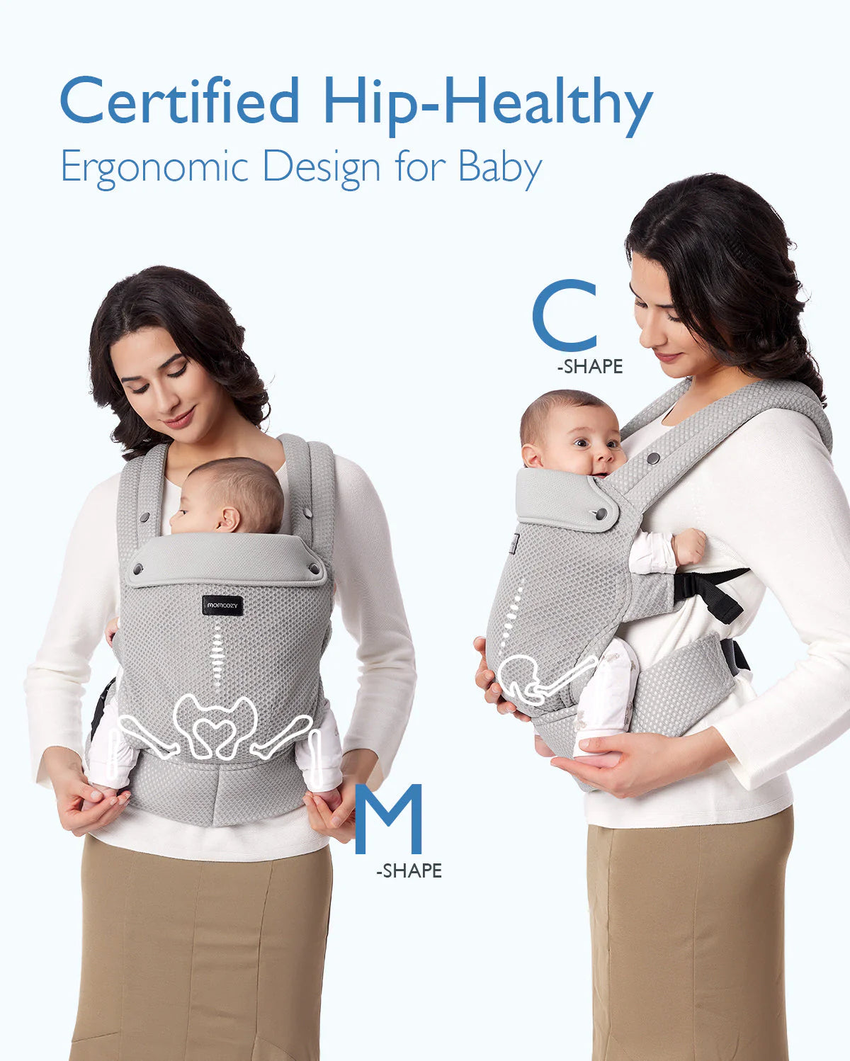 Momcozy PureHug Air Mesh Μάρσιπος Μωρού Γκρι – Εργονομικός, 3–20kg & Πλένεται στο Πλυντήριο