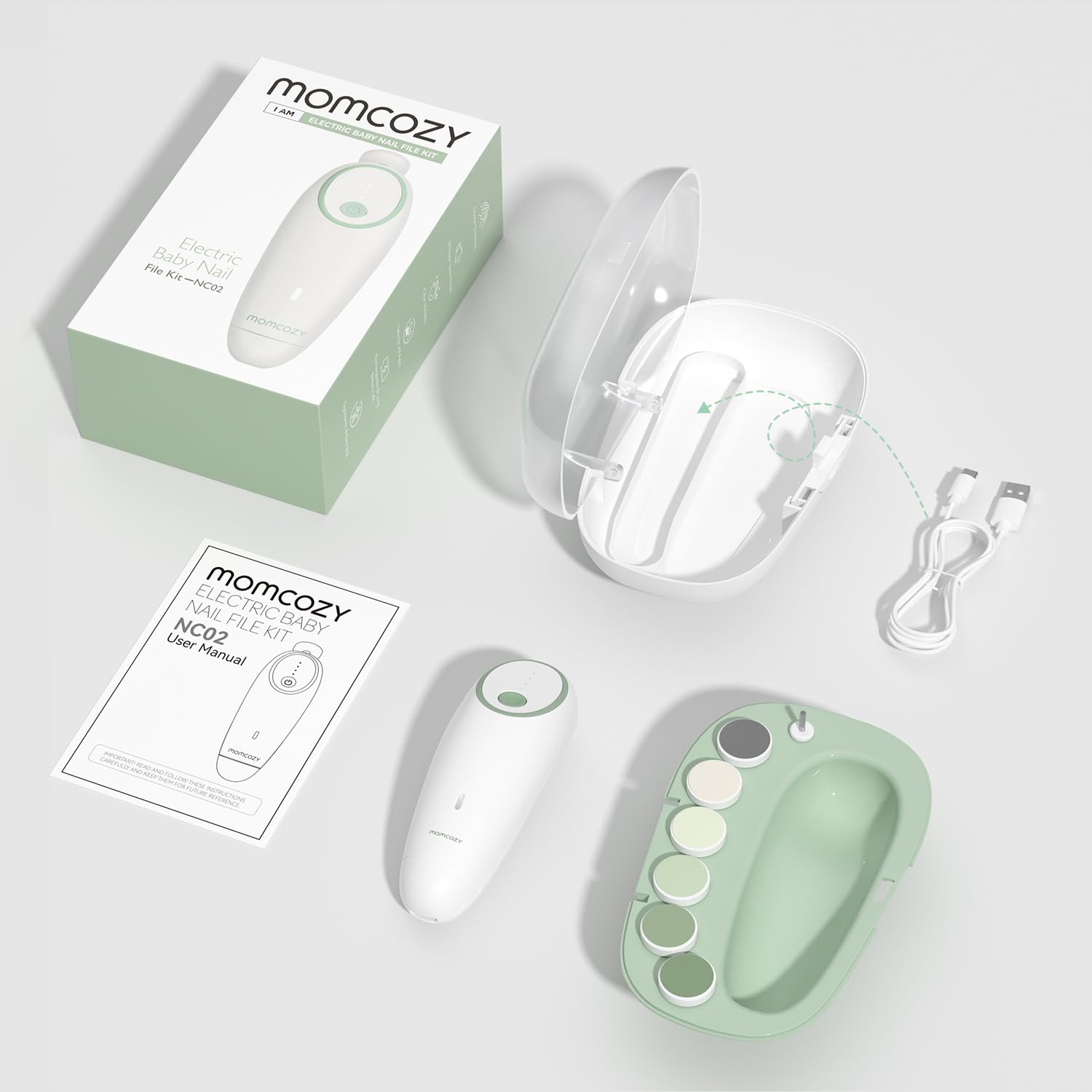 Momcozy Electric Baby Nail File – USB-C Rechargeable, 4 Speeds & LED Illumination