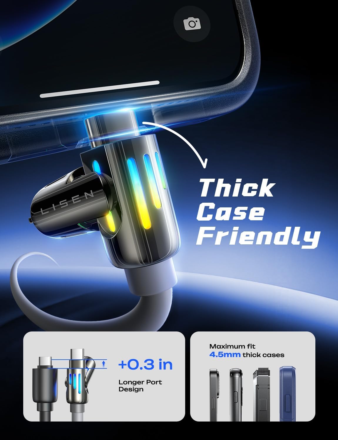 LISEN Chubby Καλώδιο Φόρτισης 4 σε 1, 2 μ – 240 W PD3.1, USB-C & USB-A σε C & Lightning