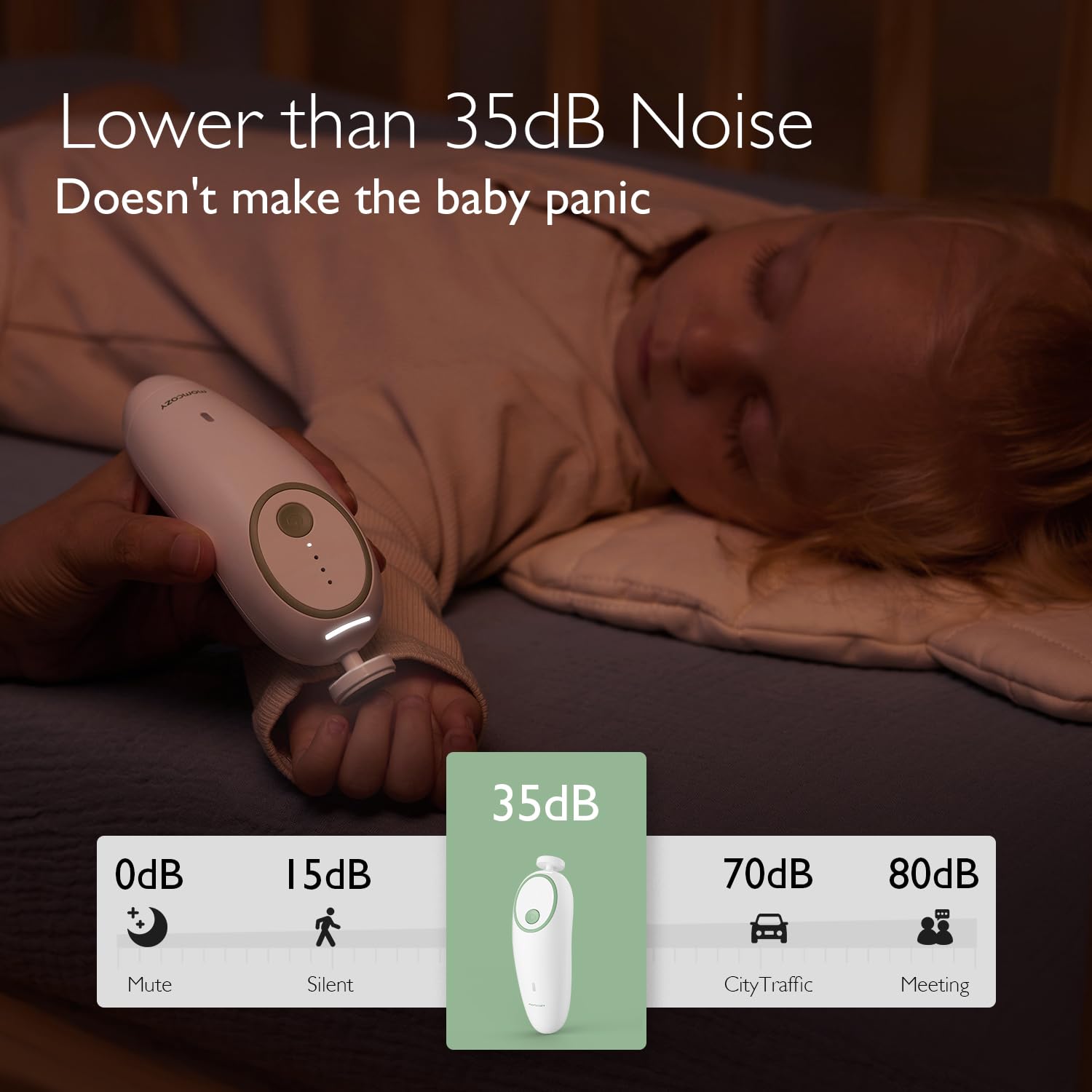 Momcozy Electric Baby Nail File – USB-C Rechargeable, 4 Speeds & LED Illumination