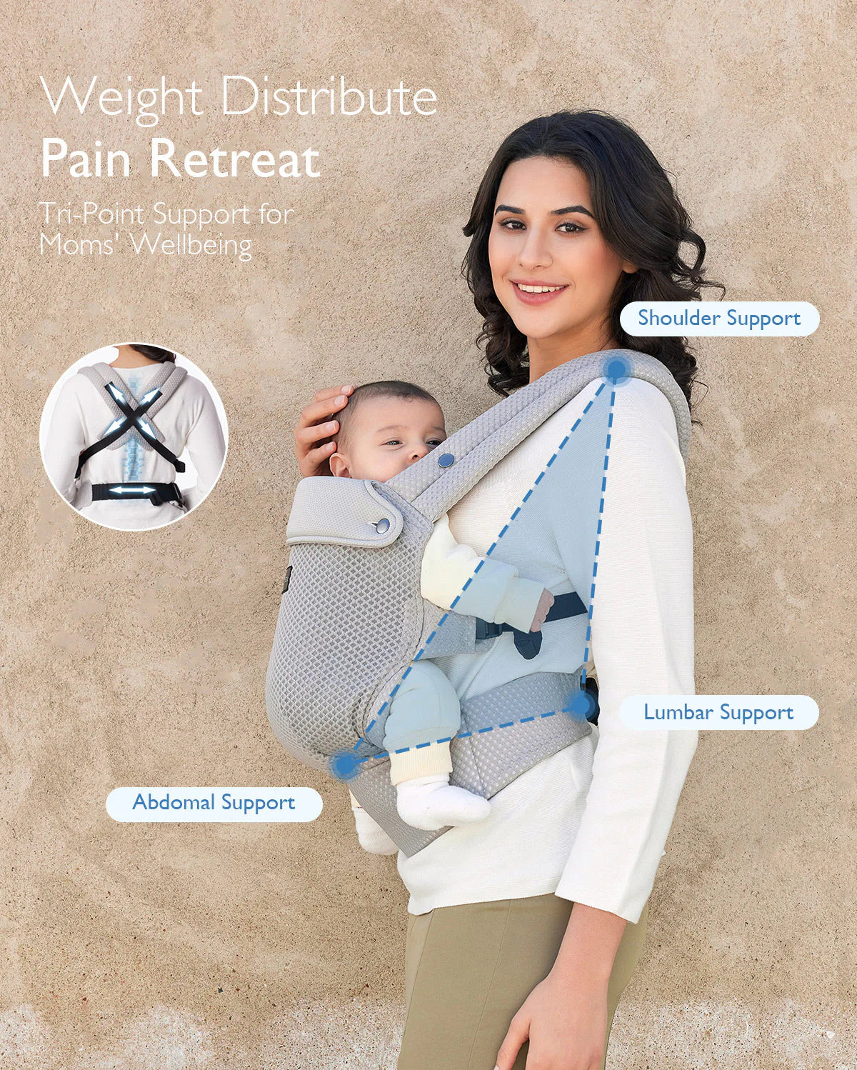Momcozy PureHug Air Mesh Μάρσιπος Μωρού Γκρι – Εργονομικός, 3–20kg & Πλένεται στο Πλυντήριο
